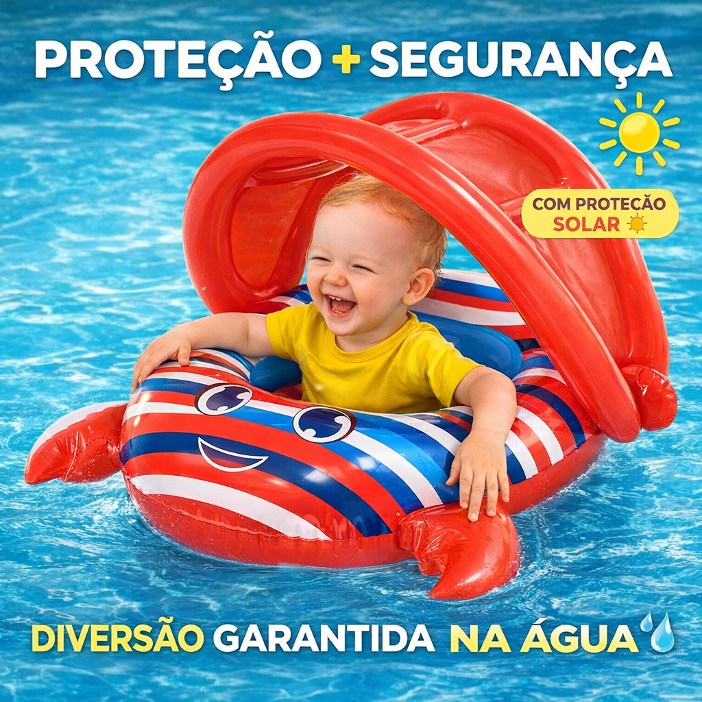 Bote Inflavel Infantil Caranguejo Vermelho, rosa  e verde Piscina Praia proteção solar 6 a 18 meses