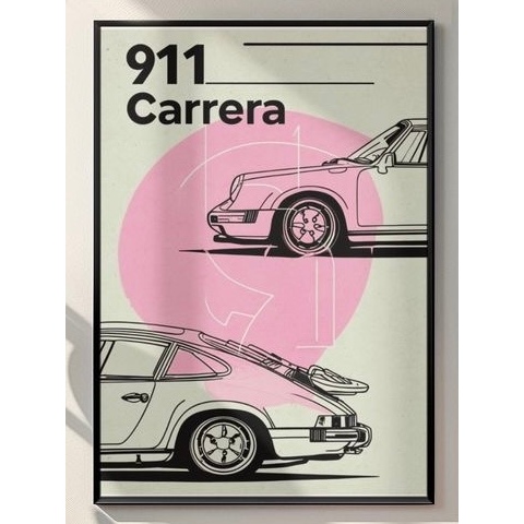 Quadros decorativos Pôster Carro Esportivo Porsche 911 Rosa Bebê Minimalista (1 peça)