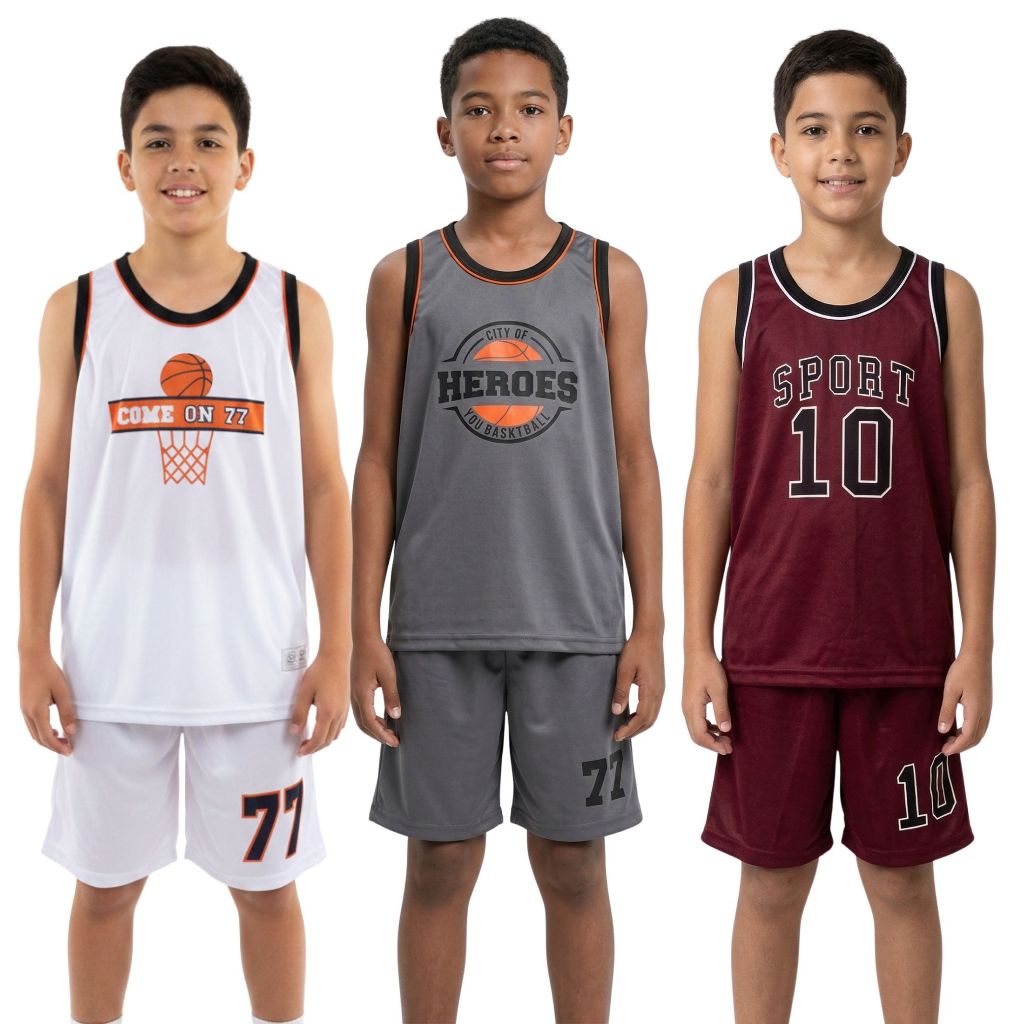 Conjunto Infantil Masculino Basquete – Regata + Short | Roupa Esportiva Leve, Confortável e Moderna
