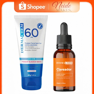 Kit  Protetor Solar Rosto  FPS 60 +  Sérum Clareador Vitamina C Dermachem - Original em Oferta na Shopee