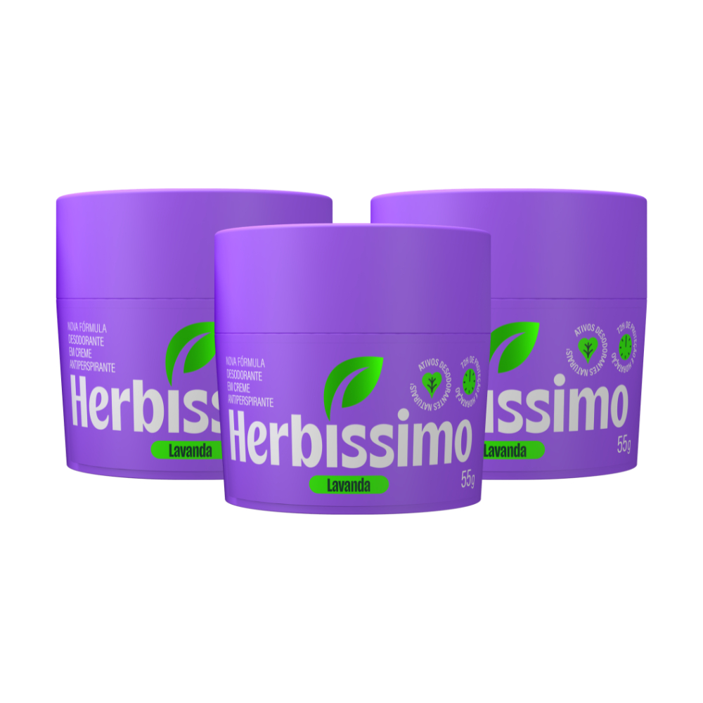 Kit Desodorante Em Creme Antitranspirante Herbíssimo Lavanda 55g (3 unidades)