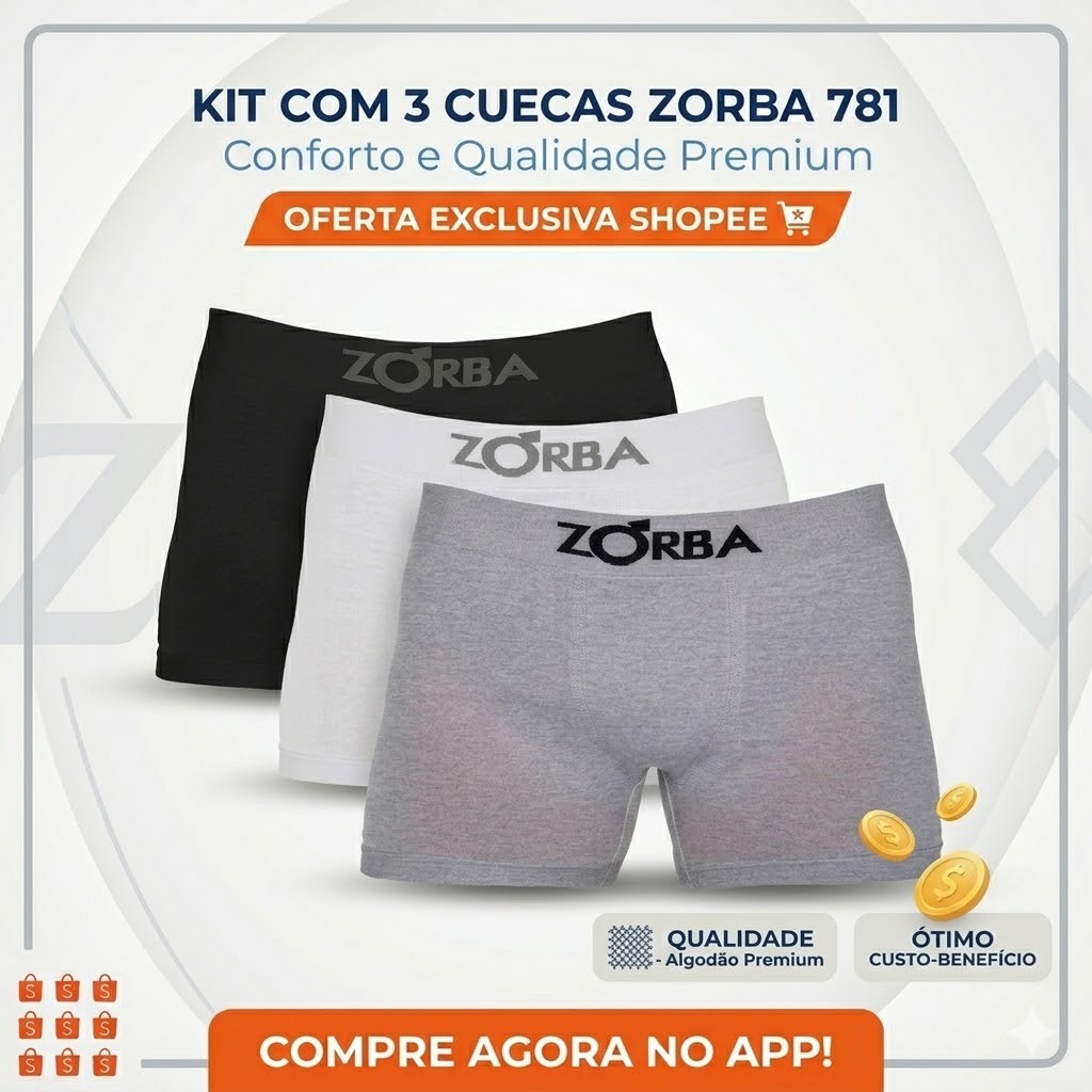 Kit 3 Cuecas Boxer Zorba Sem Costura Original