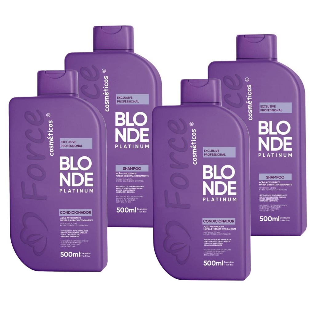 2 Kit Matizante Platinum Shampoo e Condicionador Force 4x500ml - Neutralização do Amarelado