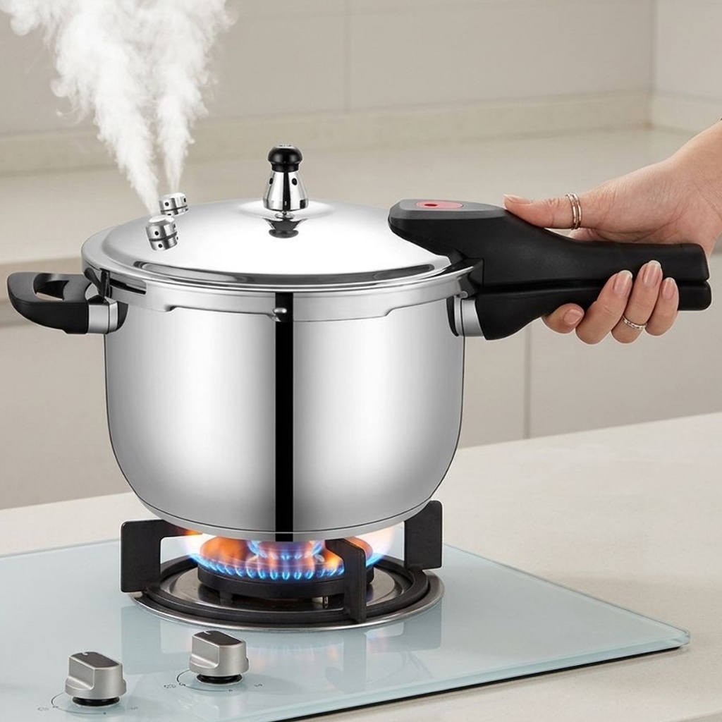 Panela De Pressão Aço Inox 304 Polido Premium Anti- Explossão Fundo Triplo