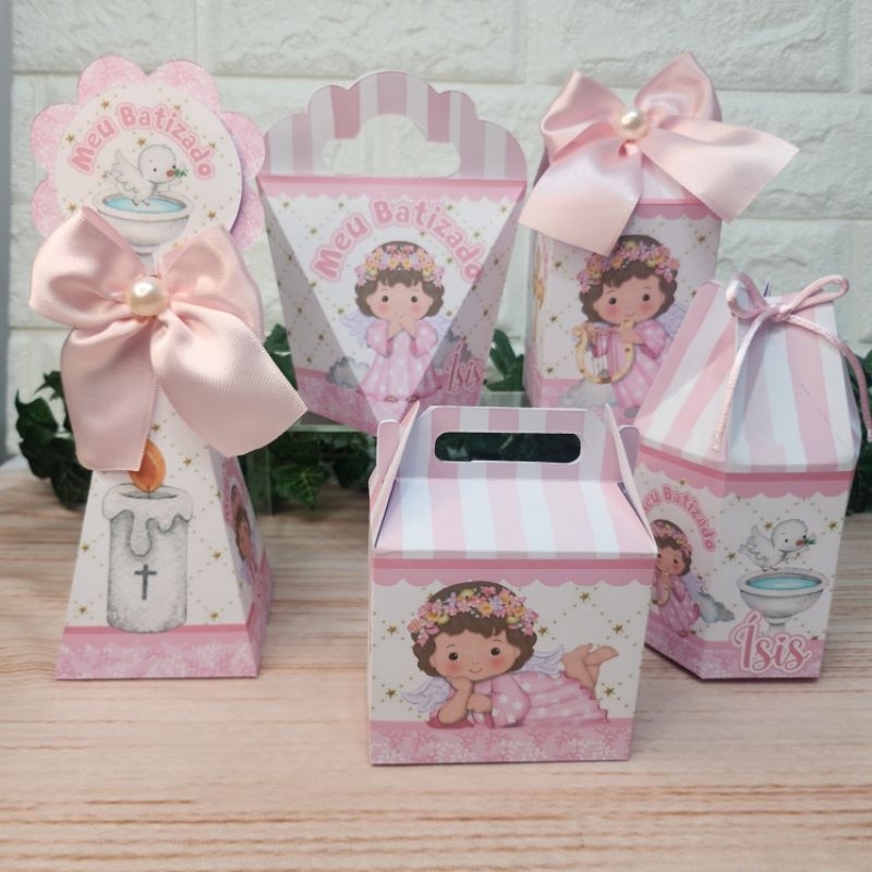 Batizado Rosa Menina Personalizado l Kit Festa l Lembrançinha Caixinhas Personalizadas l Batismo Festa Infantil Batizado