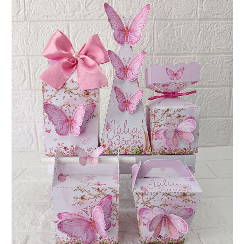 Kit Festa - Lembrancinhas Personalizada Borboletas - Caixinhas Personalizadas - Papelaria Personalizada