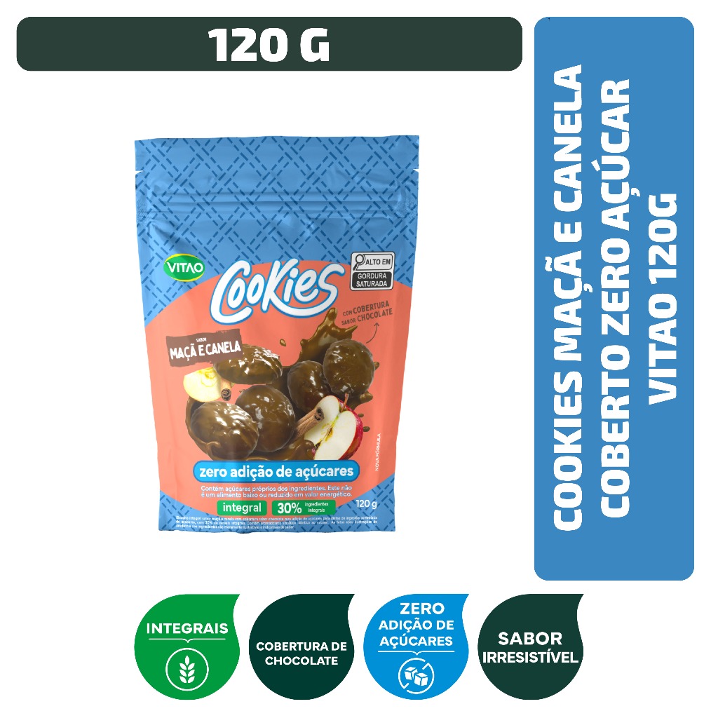 Cookies Maçã e Canela Coberto Zero Açúcar Vitao 120 g
