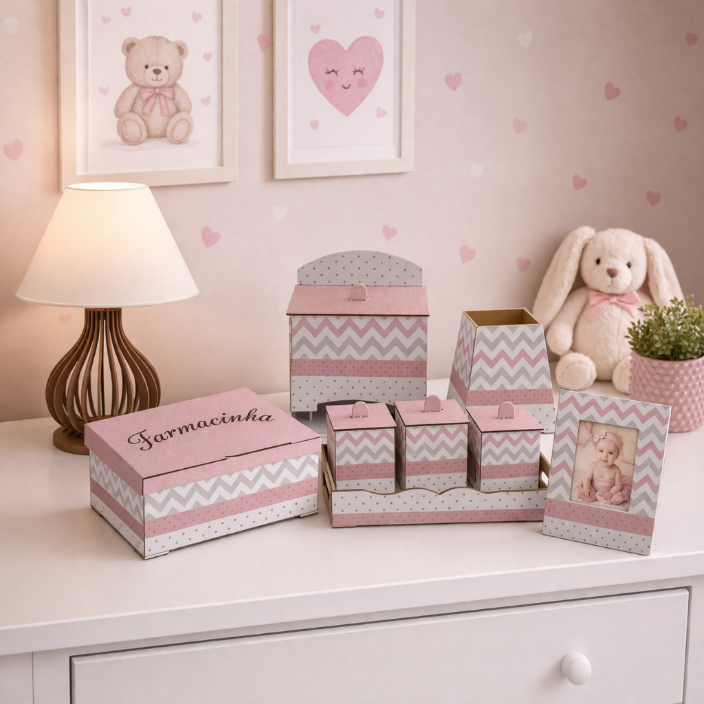 Kit Higiene Menina Decoração Para Quarto Bebe Rose