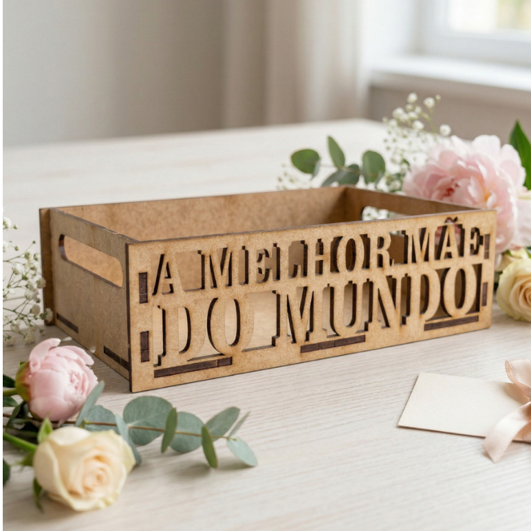 Kit 10 und Bandeja Cesta dia das Maes Melhor Mãe do Mundo Mdf 20x15