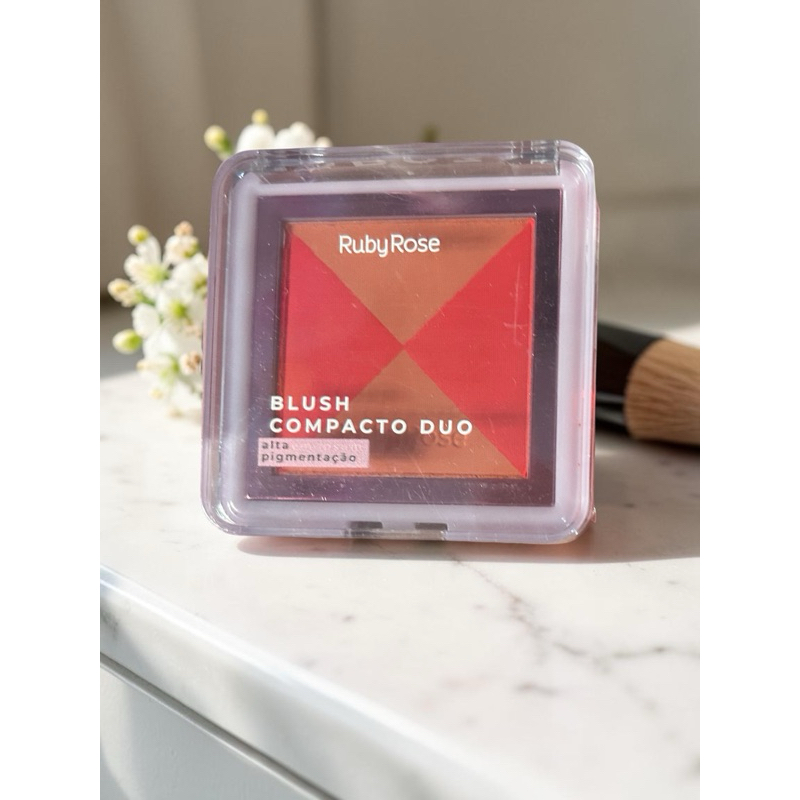Blush Compacto Ruby Rose 7,3g - Duo de Tons Personalizáveis, Textura Aveludada, Alta Pigmentação