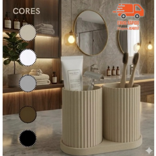 Recipiente  organizador banheiro 5 peças - porta escovas de dentes moderno - Suporte, Copos para itens essenciais