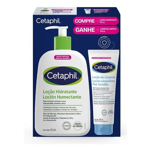 Kit Cetaphil Loção Hidratante 473ml + Loção de Limpeza 100ml Pele Sensível Original