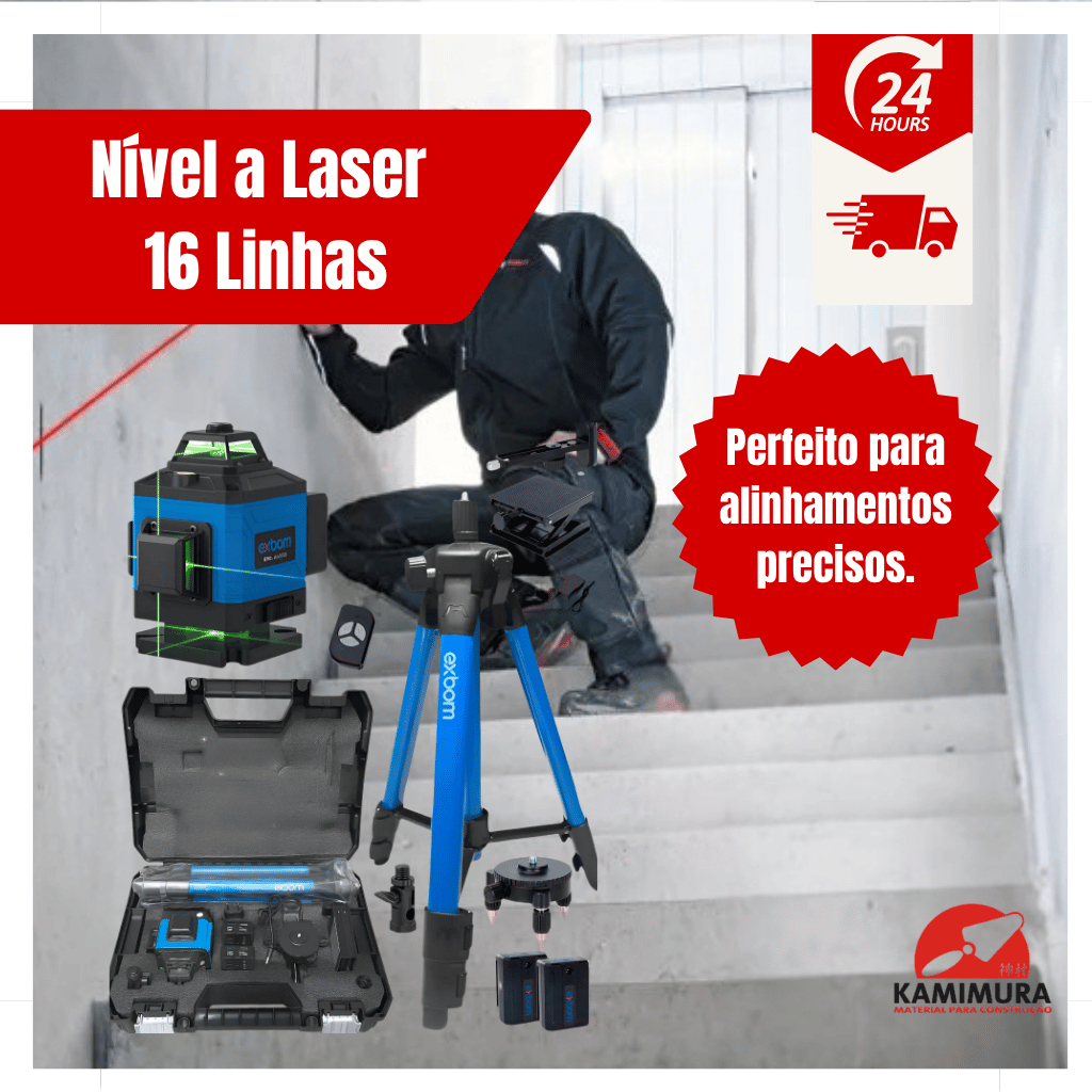 Nível Laser 16 Linhas + Tripé + Maleta 2 Baterias 360 Exbom