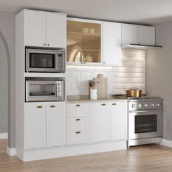 Cozinha Completa Milla Pop 100% MDF Armário e Balcão Branco Carraro