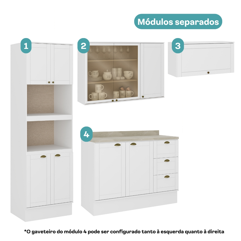 Cozinha Completa Milla Pop 100% MDF Armário e Balcão Branco Carraro · foto 2