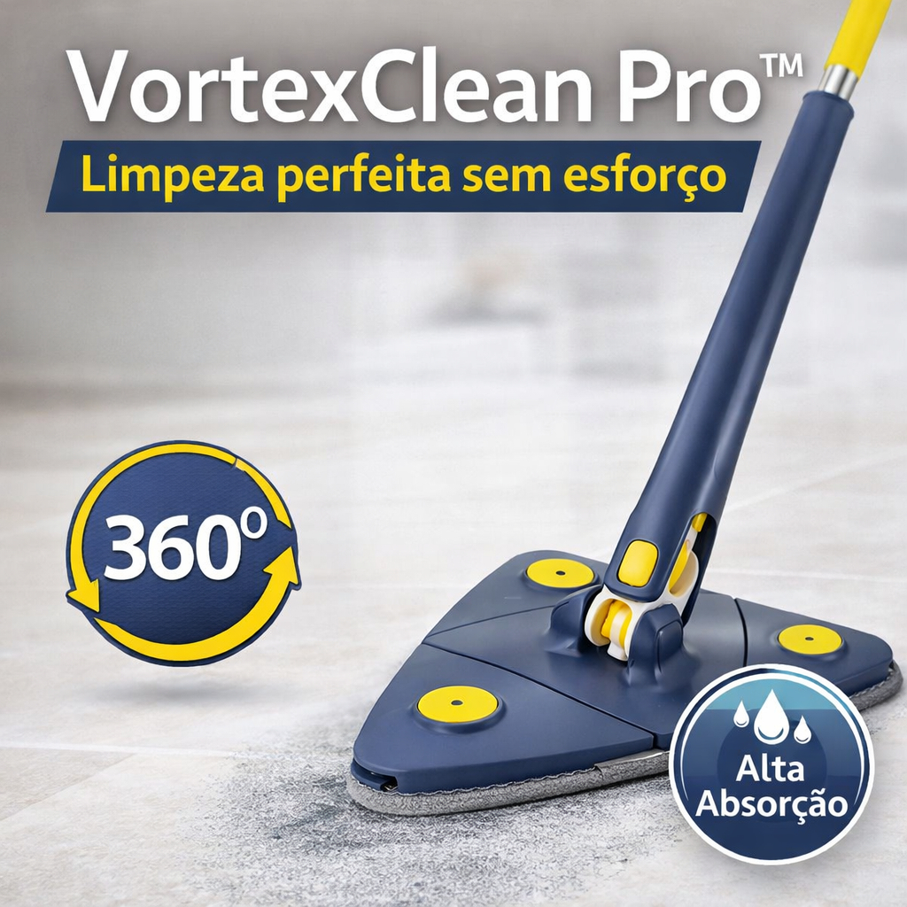 Mop Giratório 360° Triangular VortexClean Pro™ Limpeza Profunda Microfibra Alta Absorção para Cantos