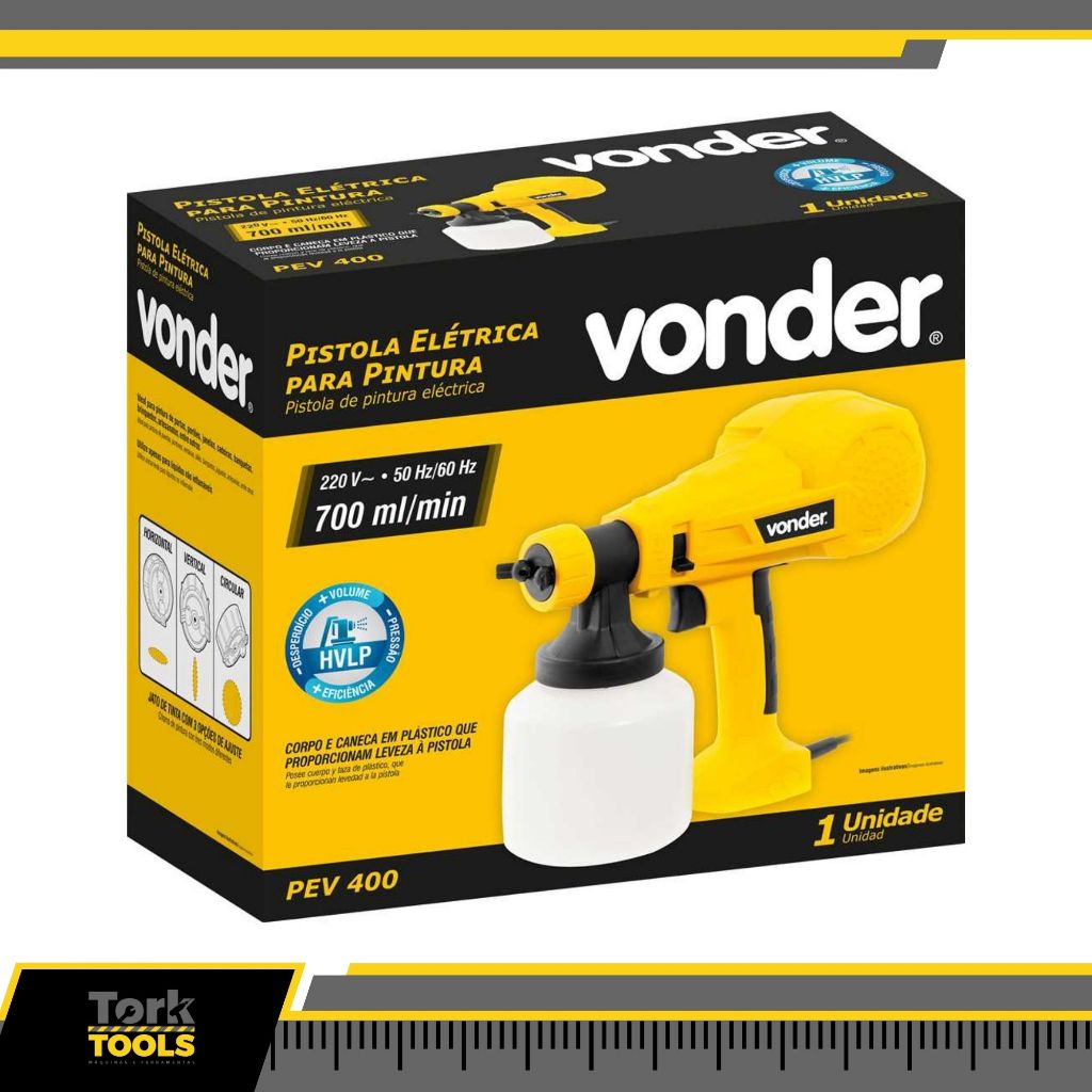 Pistola Pintura Elétrica PEV400 Bico 2,6mm 800ml (220V) - Vonder