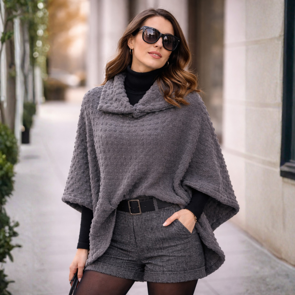 Poncho Bico Feminino Xale Gola Boba Poá Casaco Capa Soft Outono Inverno Proteção Solar
