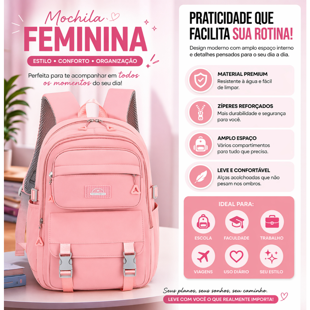 Mochilas Feminina Coreano de lazer e viagem para adolescentes e meninas Simples e elegante