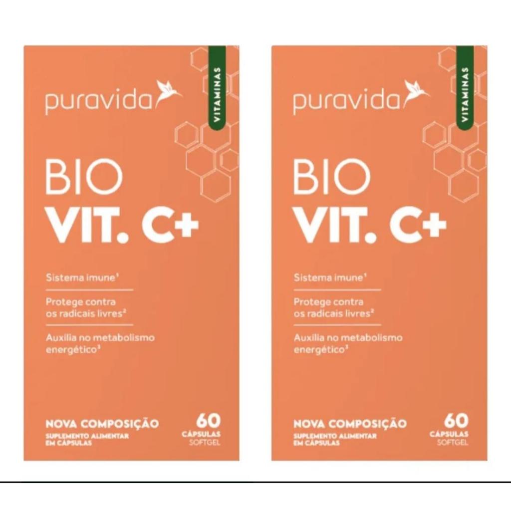 Kit 2x -Bio Vit C+ Vitamina C 60cáps - Puravida Sistema Imunológico