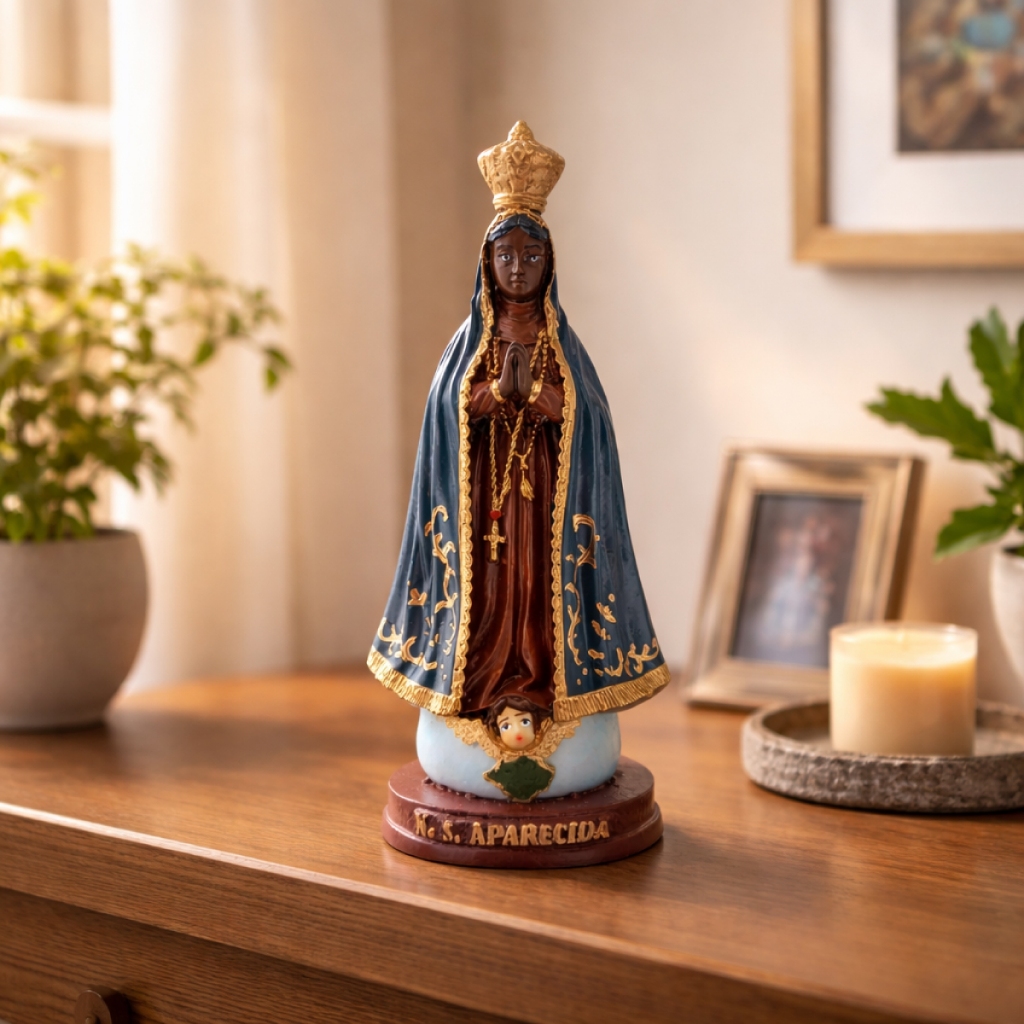 Nossa Senhora Aparecida 15cm Manto Azul Estátua Religiosa Católica Decoração Altar Fé Presente Casa