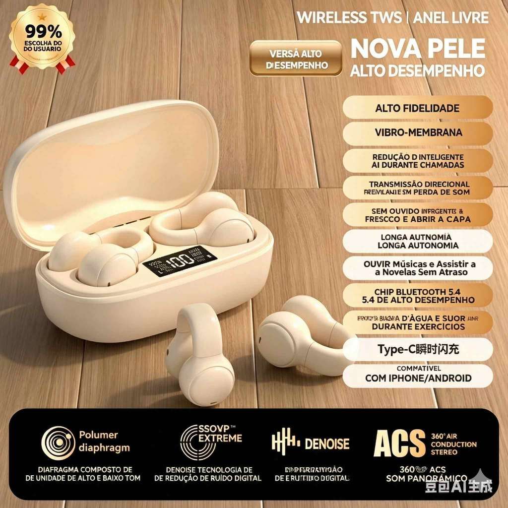 X58 Fone Premium Clip Auricular, Bluetooth 5.4, Som HiFi, Cancelamento de Ruído, IPX5, Design Invisível para Esportes em Oferta na Shopee
