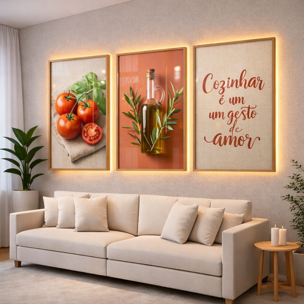 Trio Quadros Decorativos Temperos Cozinha Tomate Minimalista