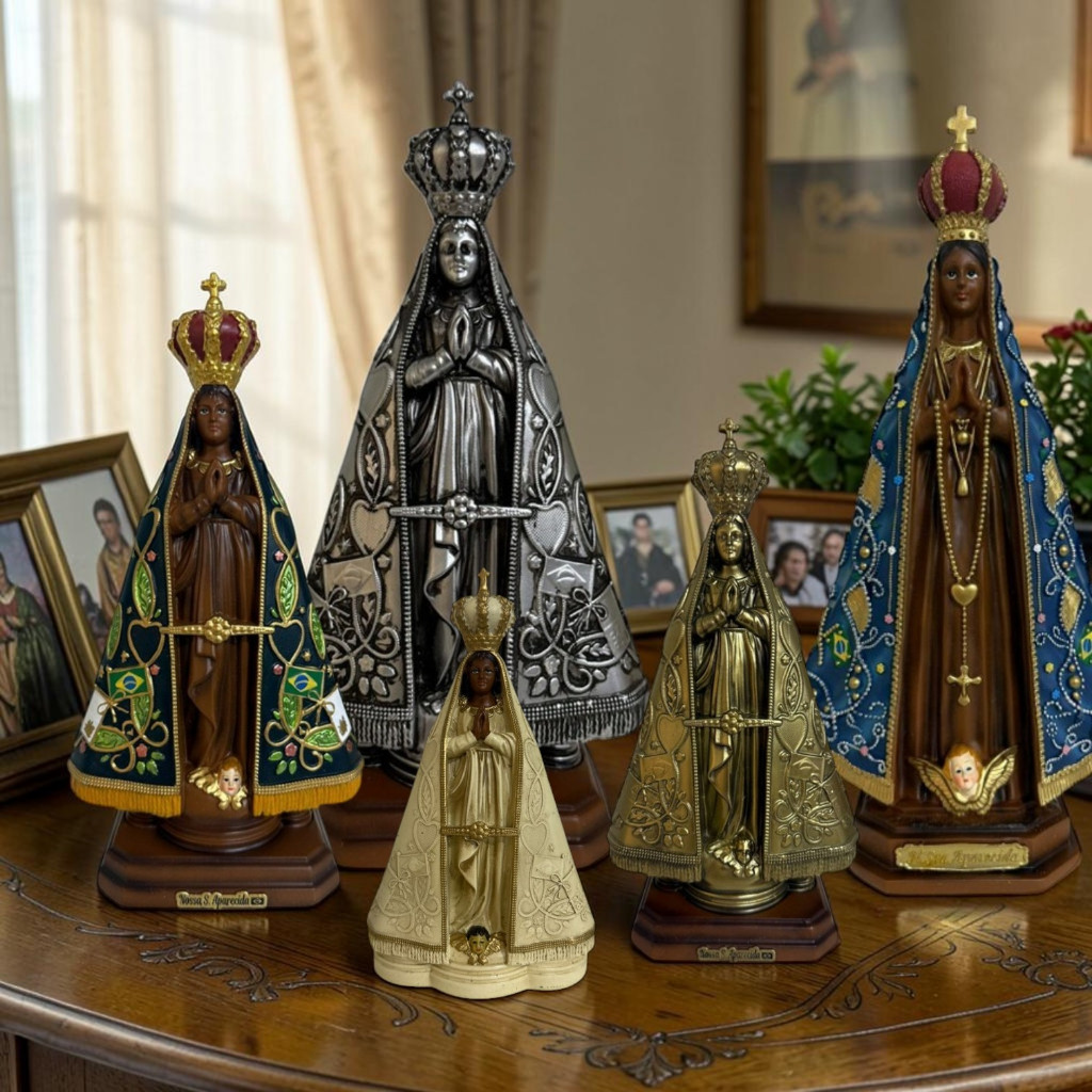 Imagem nossa senhora aparecida tradicional resina modelos cores estilizadas valores unitarios envelhecida pintura ferro