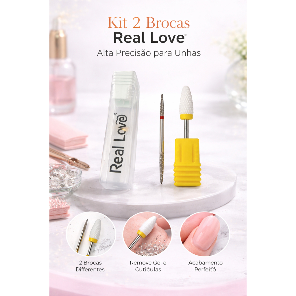 Brocas para Unhas "Real Love" - Metal e Cerâmica: Precisão e Acabamento Perfeito