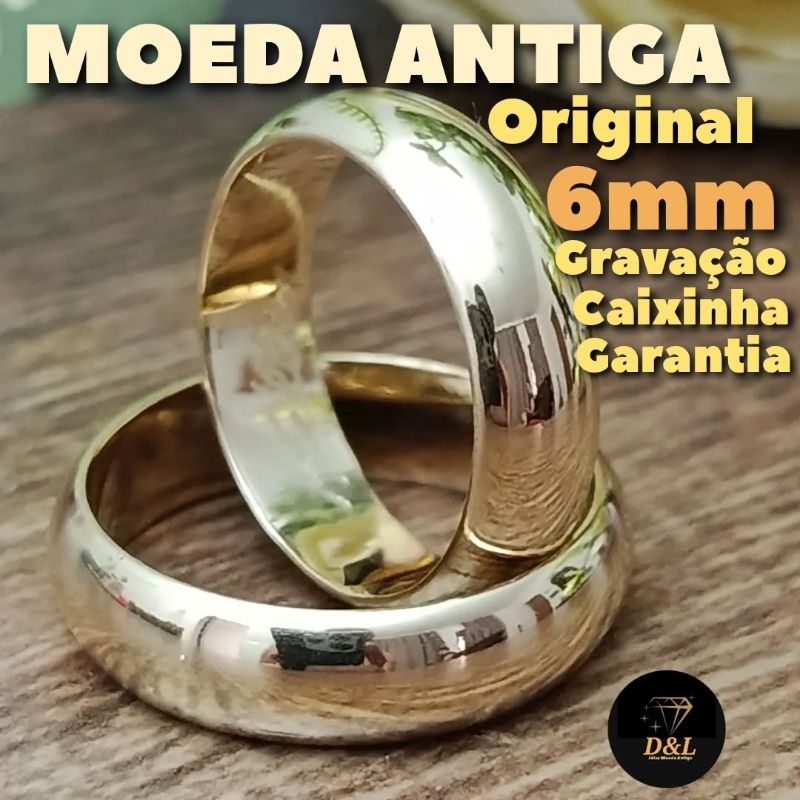 ALIANÇA MOEDA ANTIGA 6MM(par) ORIGINAL GARANTIA. em Oferta na Shopee
