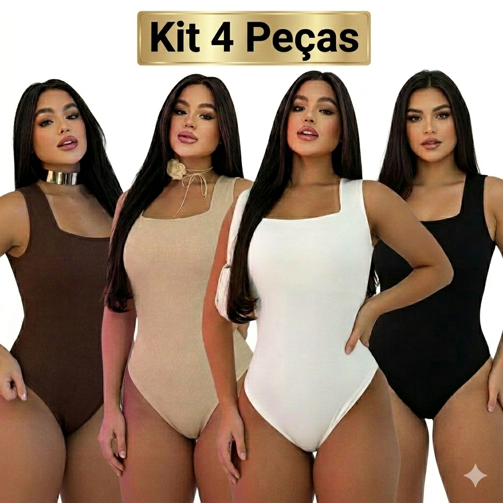 Kit Com 4 Body Bori Regata Feminino Básico Decote Quadrado Alça Larga Suplex Tendência Blogueira 2026