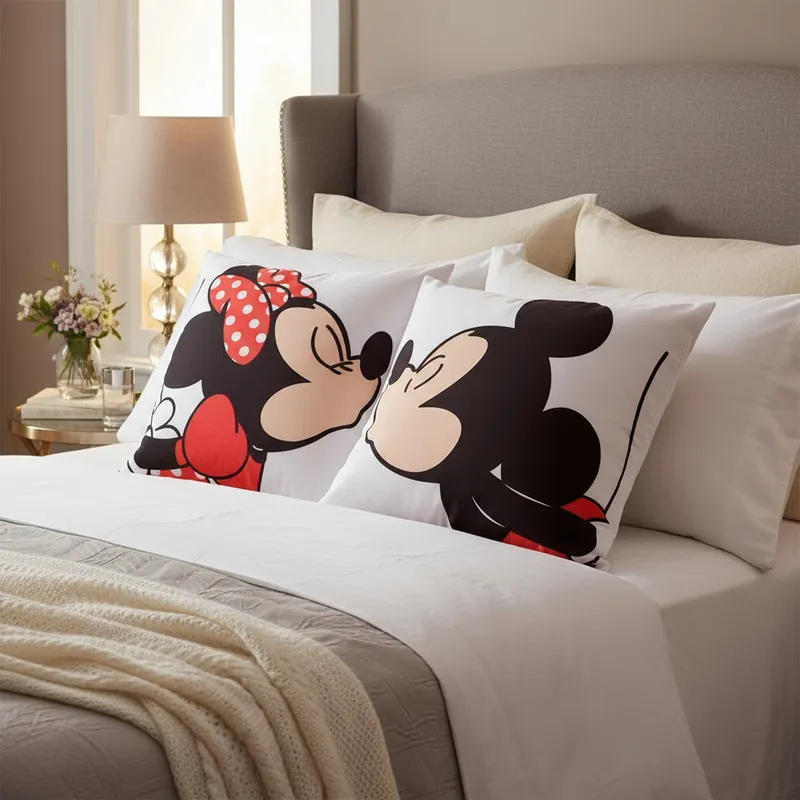 kit 2 capas de almofada Mickey e Minnie Beijo Casal 45x45