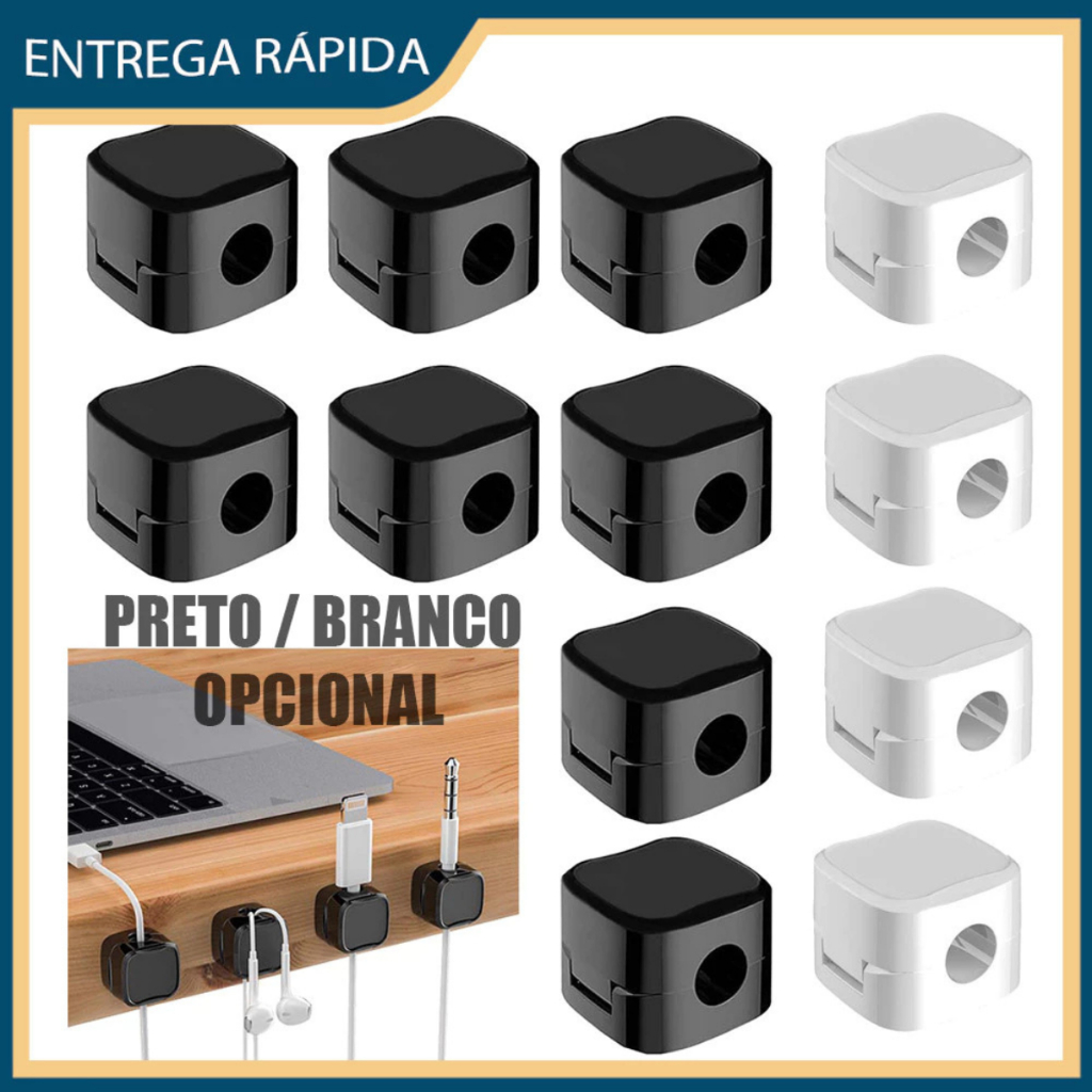 12x Braçadeira de cabo magnética Suporte de cabo Sob a mesa Gestão de cabos Organizador de suporte de cabos