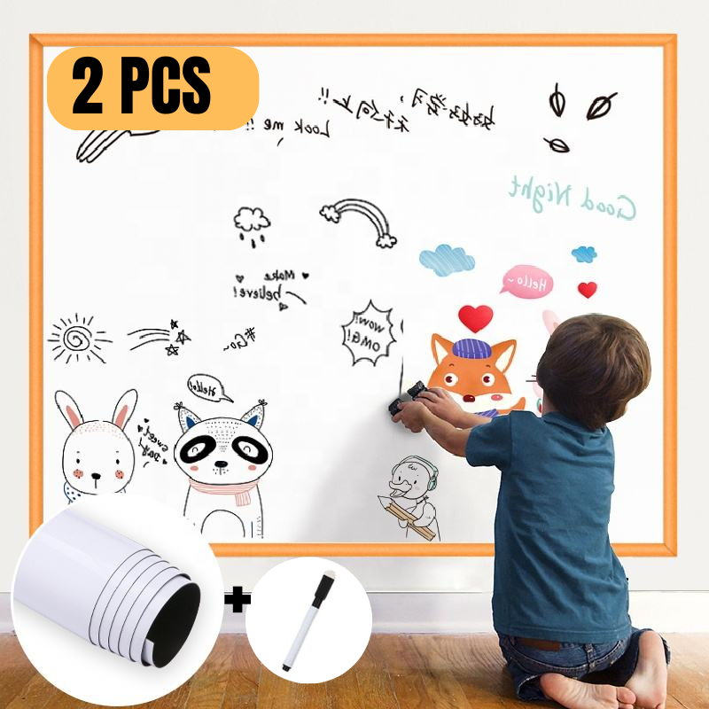 Kit 2  Lousa Branca Adesiva Para Anotações Estudos e Brincadeiras Educativas, Quadro Branco 45cm x 200cm Papel de Parede