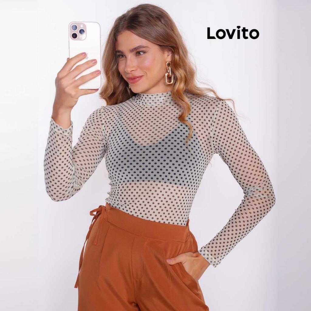 Imagem Lovito Blusa Preppy Feminina de Tule Estampada BLB17491779