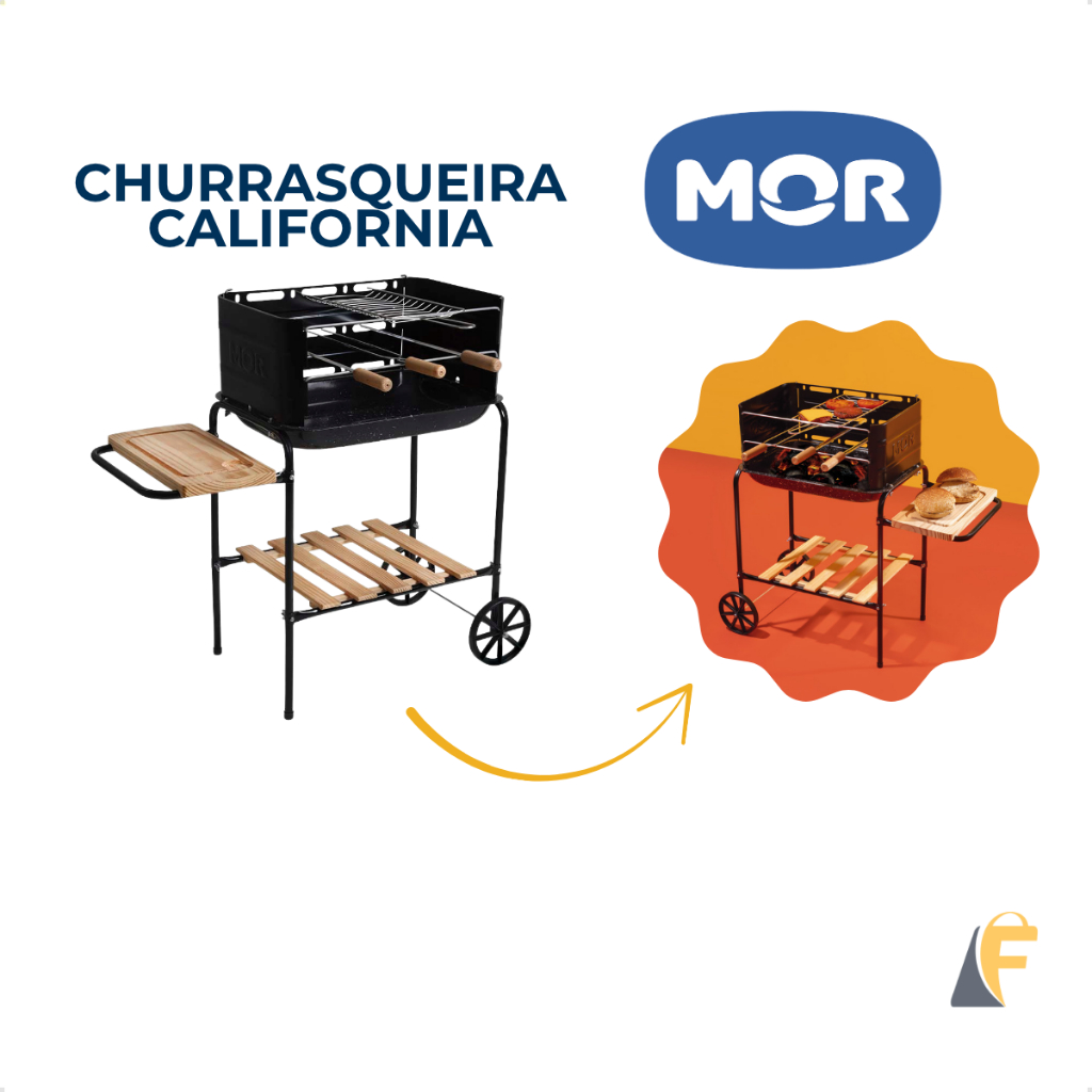 Churrasqueira Califórnia Mor Portátil Bacia Esmaltada Com Rodinhas Grelha Espetos