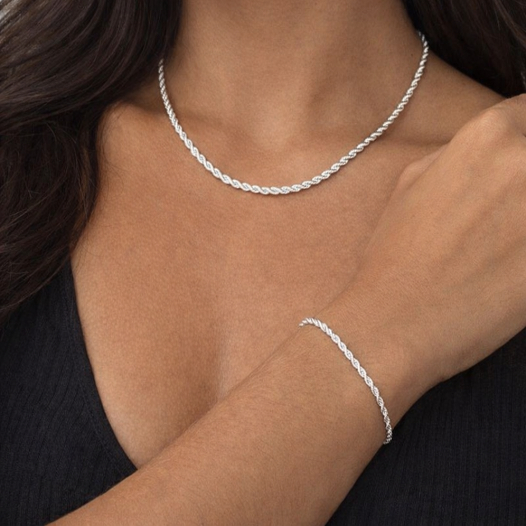 Kit Feminino Colar Choker + Pulseira Corrente Cordão Baiano Torcido Banhado a Prata 925
