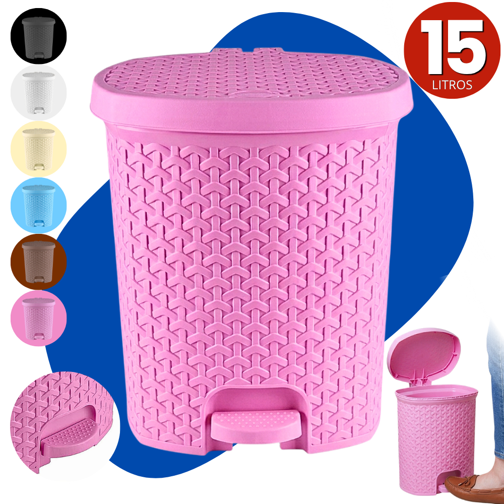 Lixeira Cesto de Lixo 15 Litros Com Pedal Rattan Banheiro Escritório Cozinha Quarto em Oferta na Shopee