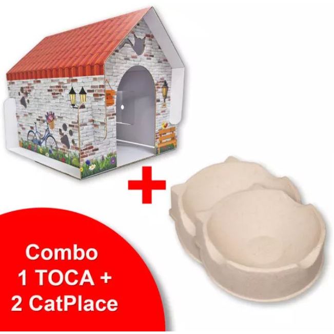 Kit 2 Caminha De Papelão Moldado Para Gatos Catplace + 1 Casinha Papelão Cat House Buddy Toys Resistente
