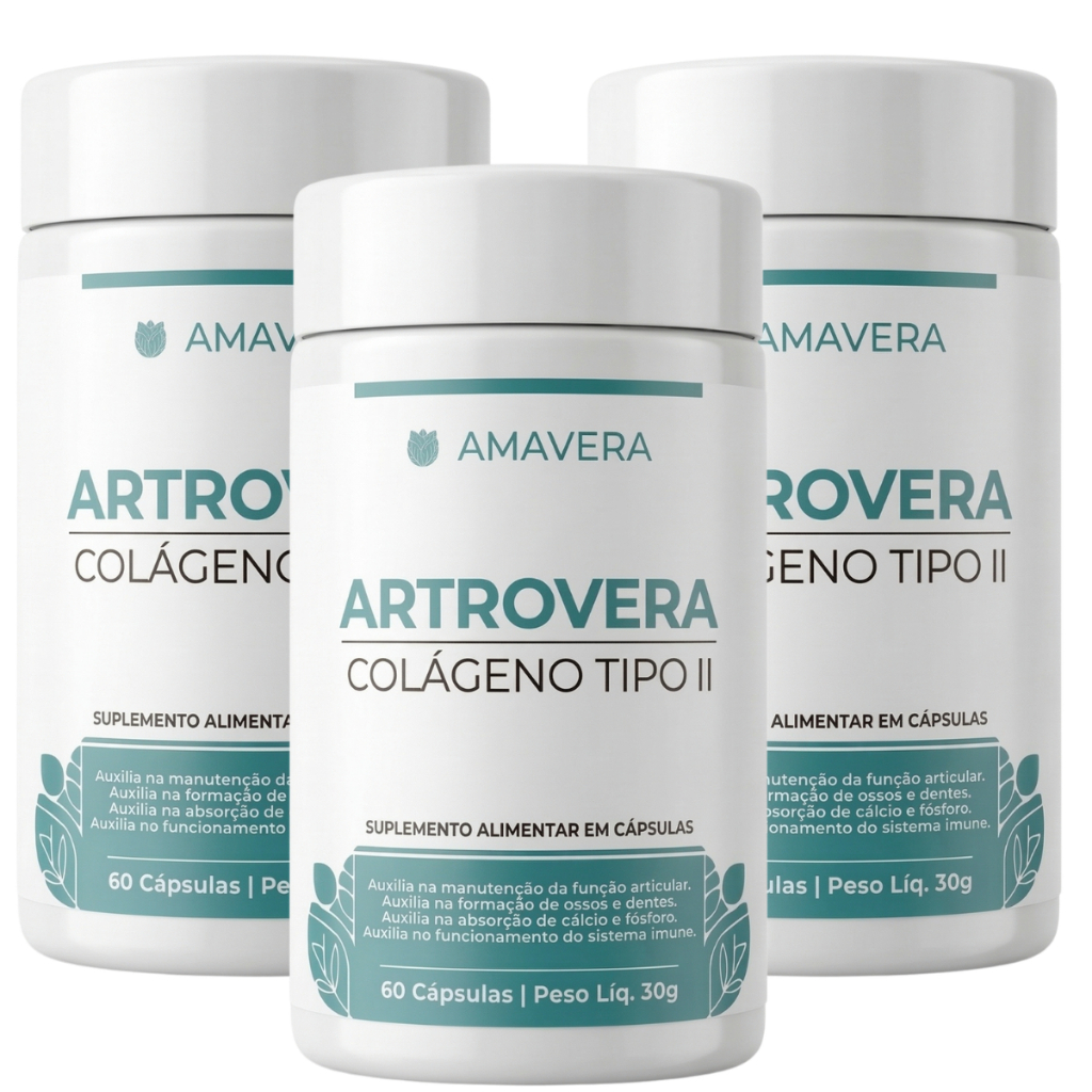 Kit 3 unid Colágeno Tipo 2 Uc-ii 40mg + Vitamina D + Condroitina Articulações 60 Caps Amavera