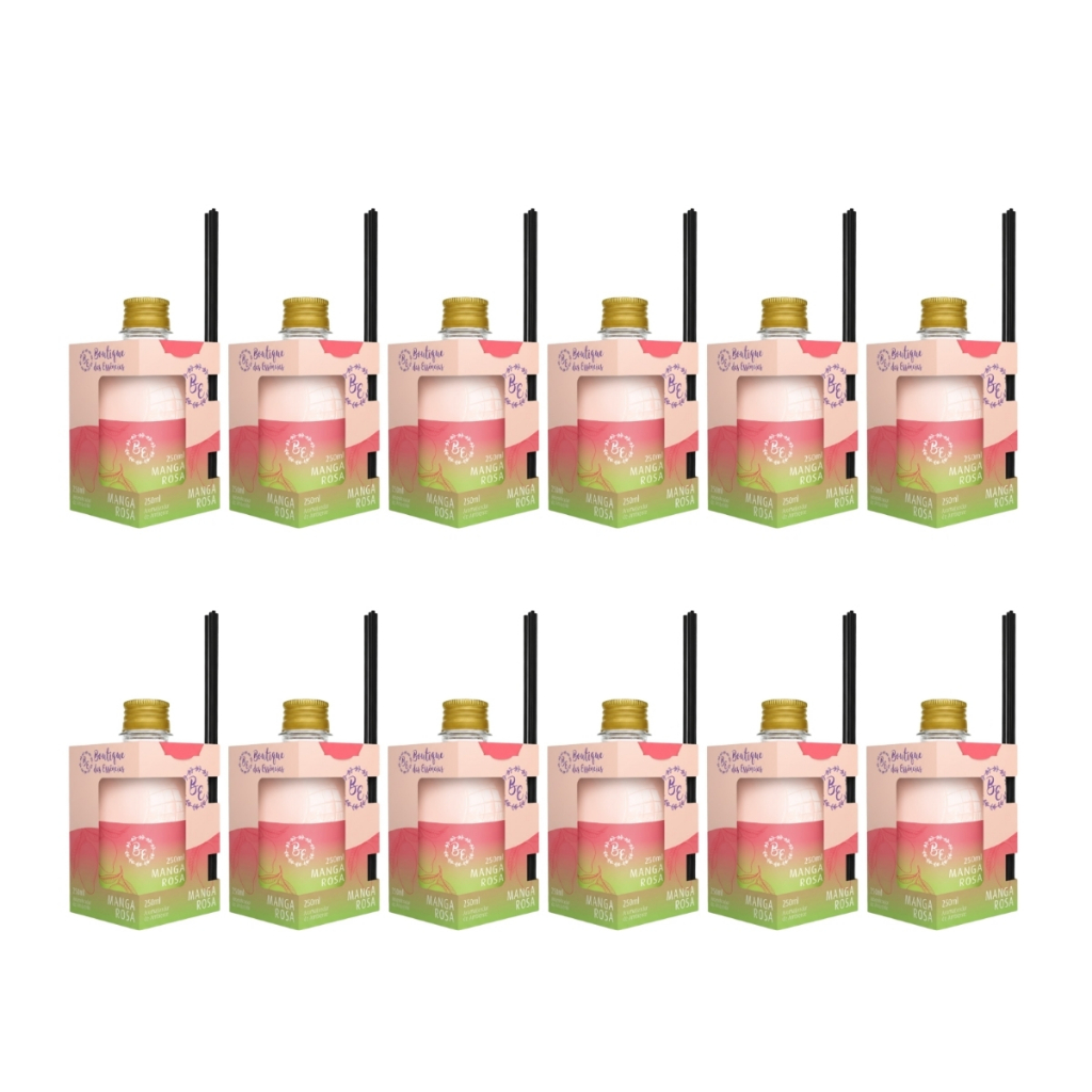 Kit 12 Aromatizador Ambiente 250ml Varetas BE Manga Rosa Perfume Ambiente