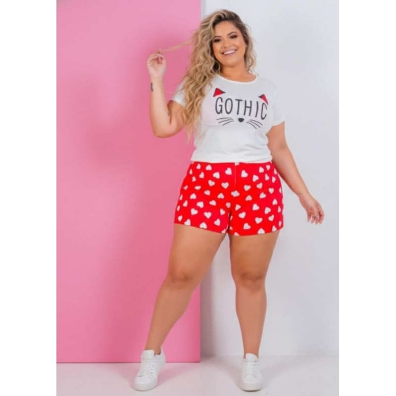 Conjunto Plus Size Short Plus size Curto Blusa Feminina Estampada roupas para dormir 48/50/52