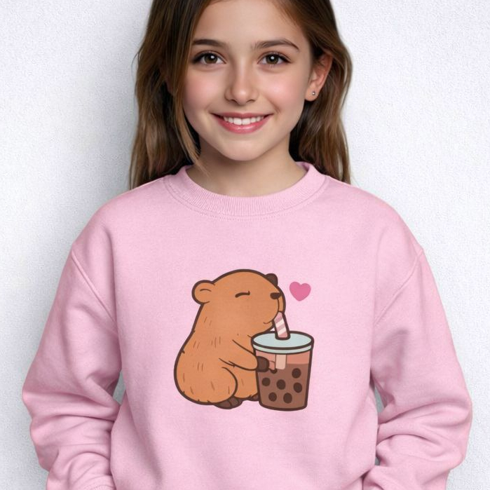 Blusa Moletom Infantil menina menino   Flanelado Capivara Gola careca  inverno Fofa Novidade