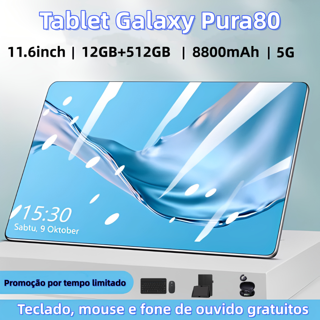 【Teclado e mouse gratuitos】Tablet Galaxy Pura80  12 GB + 512 GB 11,6 polegadas 24 MP + 48 MP Dual SIM 8800mAh 5G wifi