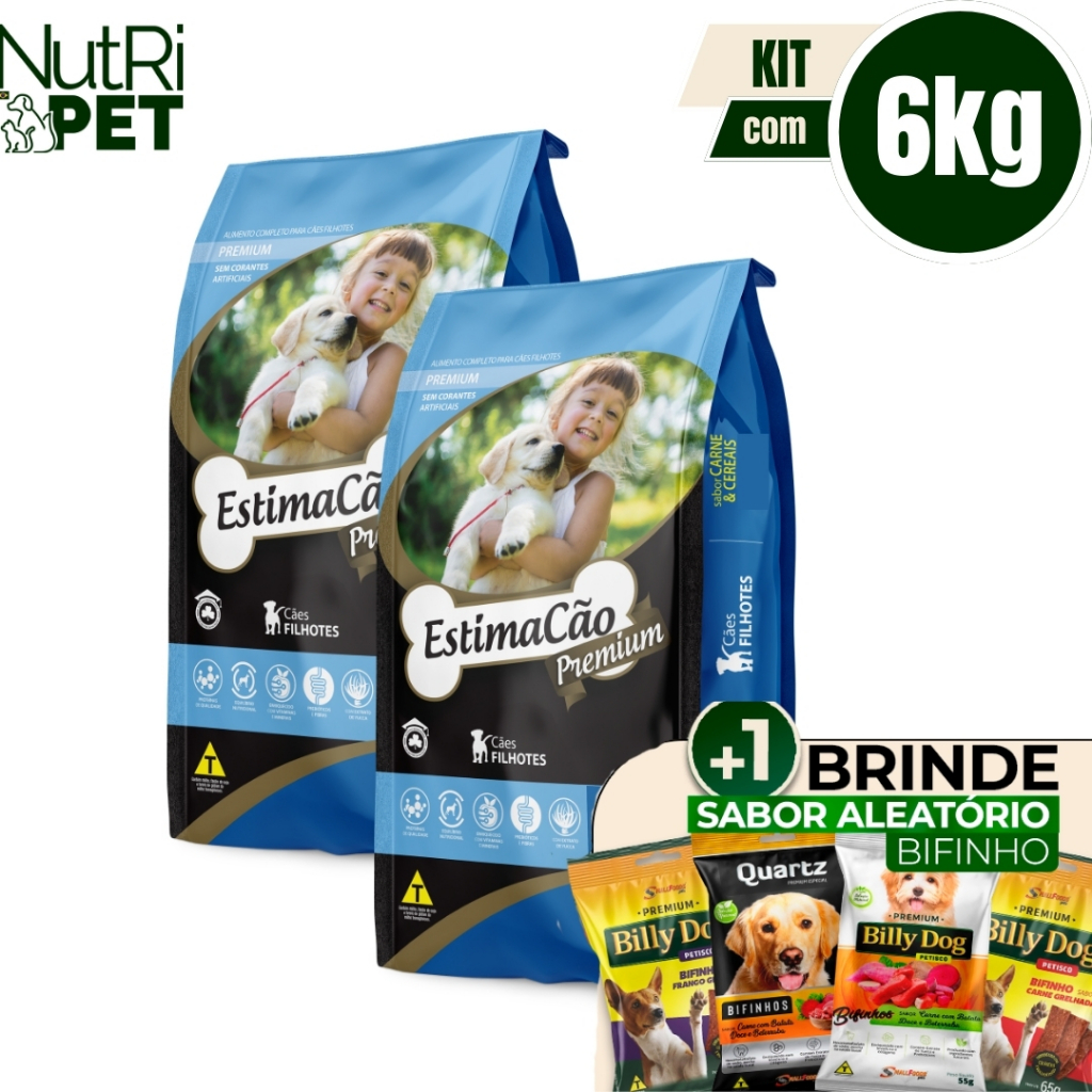 Ração Estimacão Cães Filhotes Carne 6kg