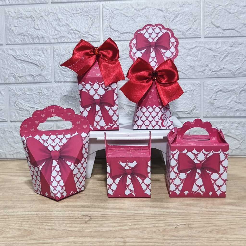 Kit Personalizados caixinhas   LAÇO LACINHO VERMELHO Lembrancinha aniversário-Festa PEGUE E MONTE
