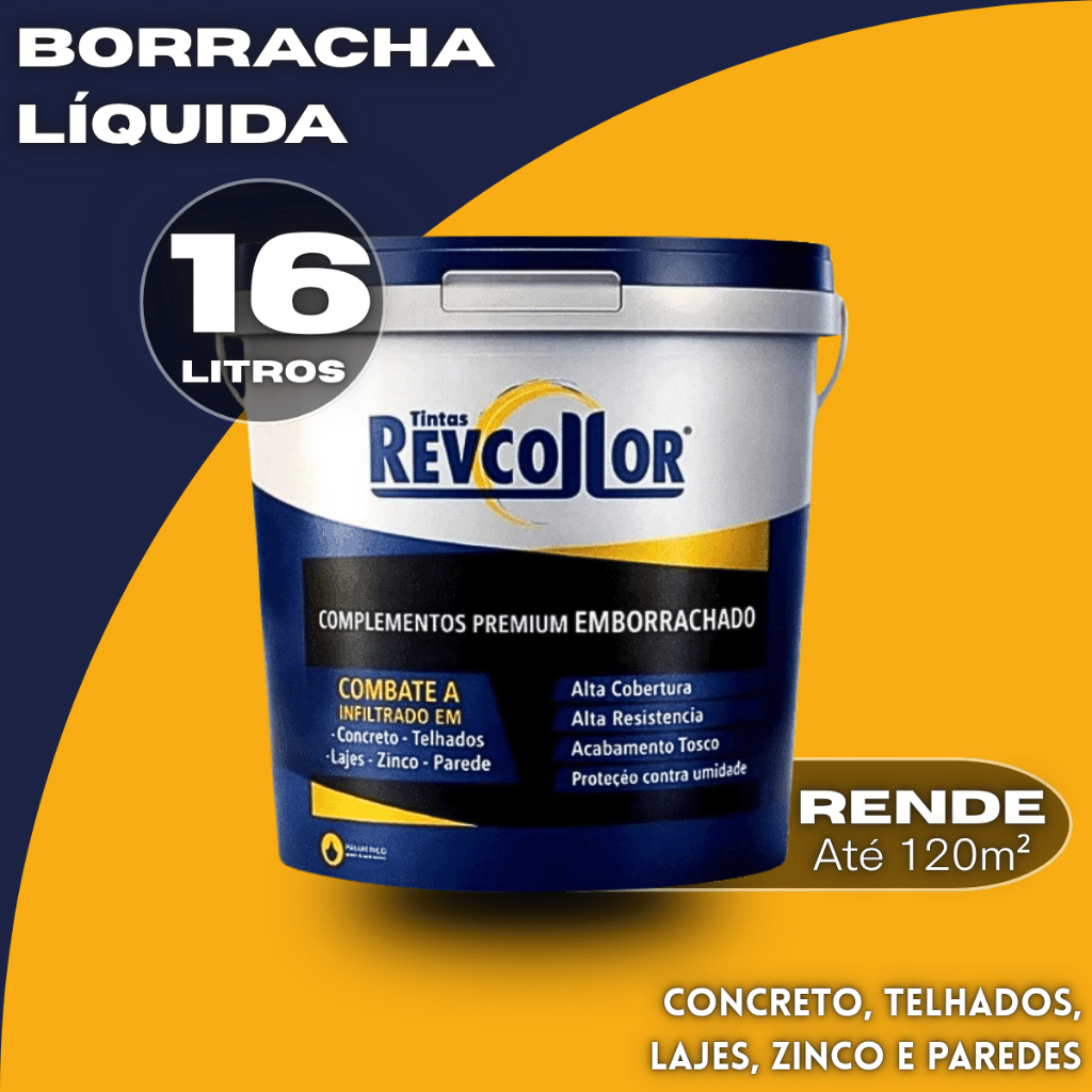 Borracha Liquida Incolor Revcollor 16L Impermeabilizante Laje Telhado Parede Anti Goteira Resistente