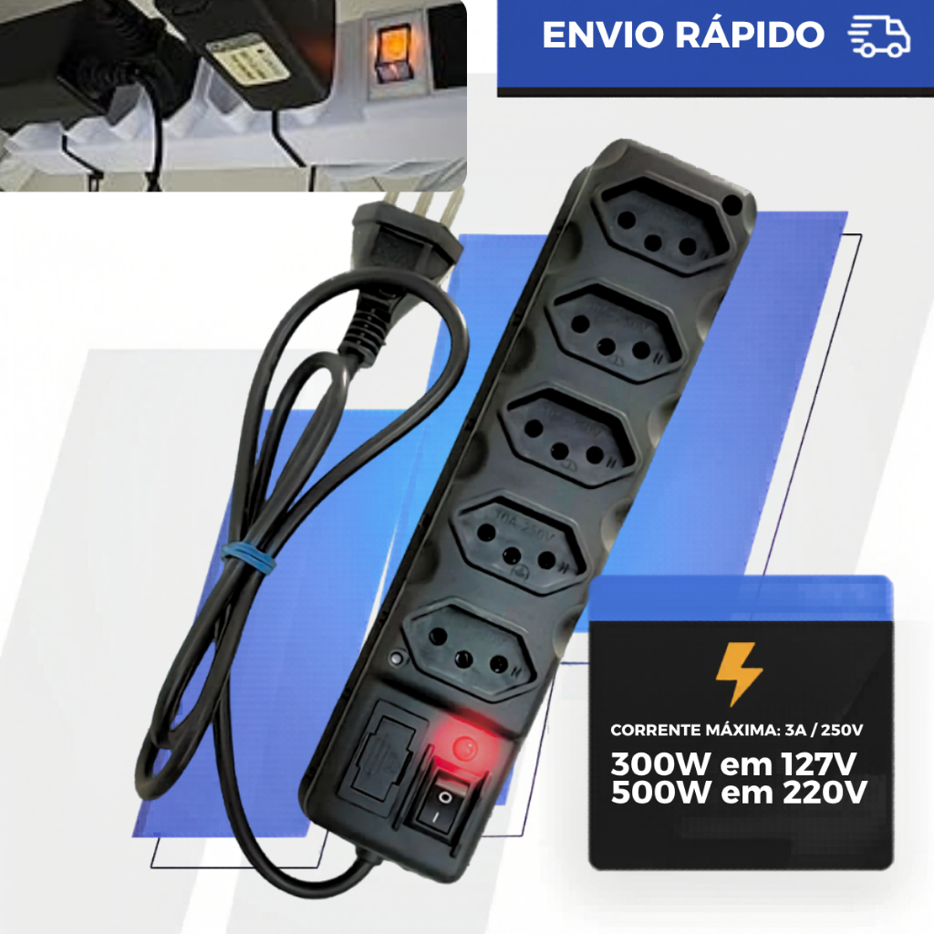 Filtro de Linha Elétrico 3, 4, 5 e 6 Tomadas Tripolar 10A Resistente com Fusível de Proteção em Oferta na Shopee