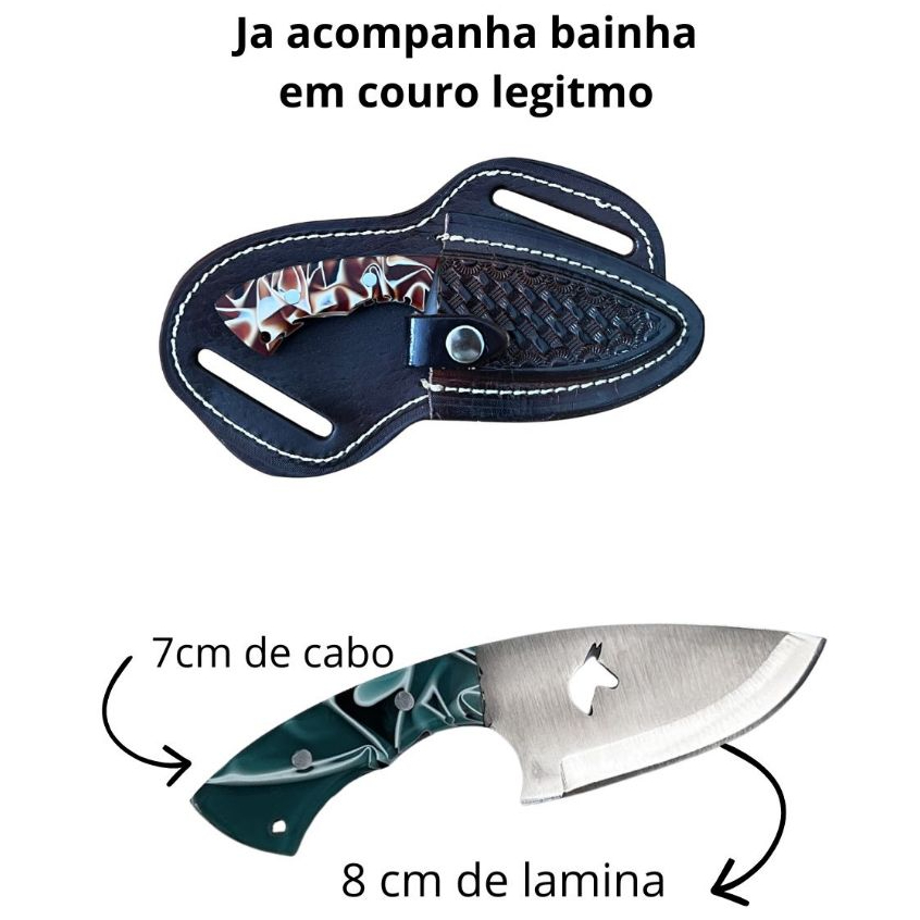 Faca Faquinha com Bainha Mulandeiro Boiadeiro couro para churrasco pescaria mulandeira muladeiro skinner mini boiadeira