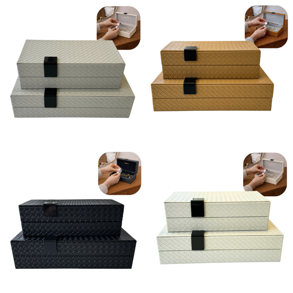 Kit 2 Caixas Organizadoras Decoração Sala Mesa Escritório Closet Guardar Joia Bijuterias Relógio Óculos Documentos Chave